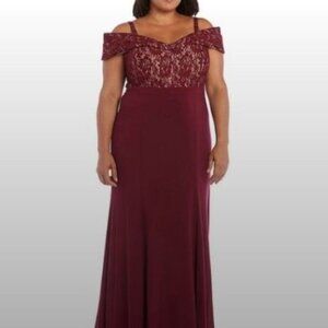 R & M Richards bling lace burgundy 16W dress NWT